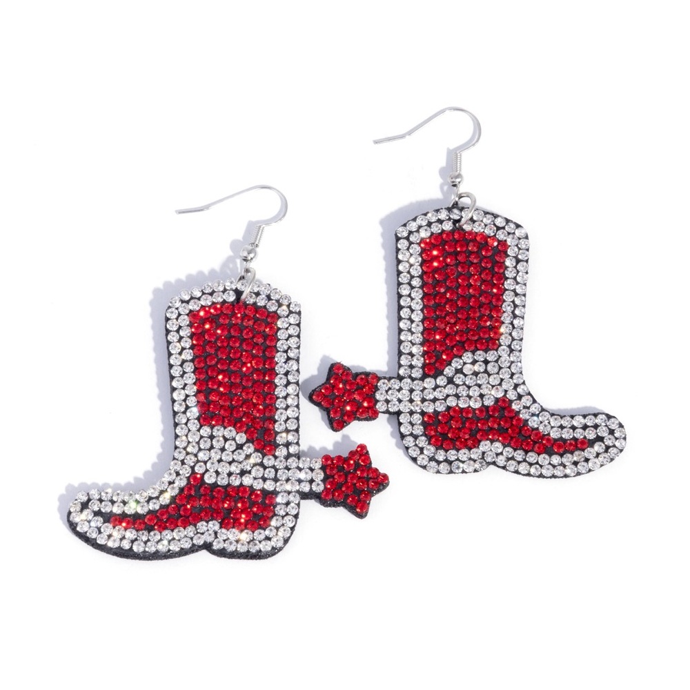 Red and Silver Rhinestone Cowboy Boot Earrings